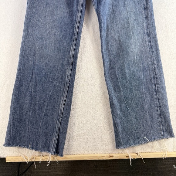 Zara Sz 0 Jeans Wide Leg Raw Hem High Waisted Rise Light Wash Women's Baggy - Picture 4 of 13